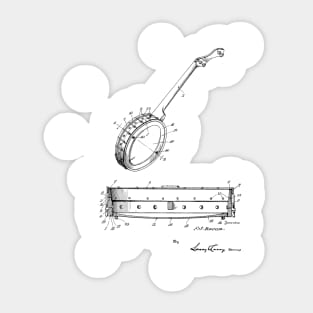 Banjo Vintage Patent Hand Drawing Sticker